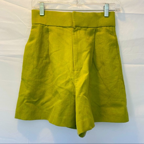 Zara XS High Waist Linen Blend Green Bermuda Shorts- NWOT - Picture 7 of 10